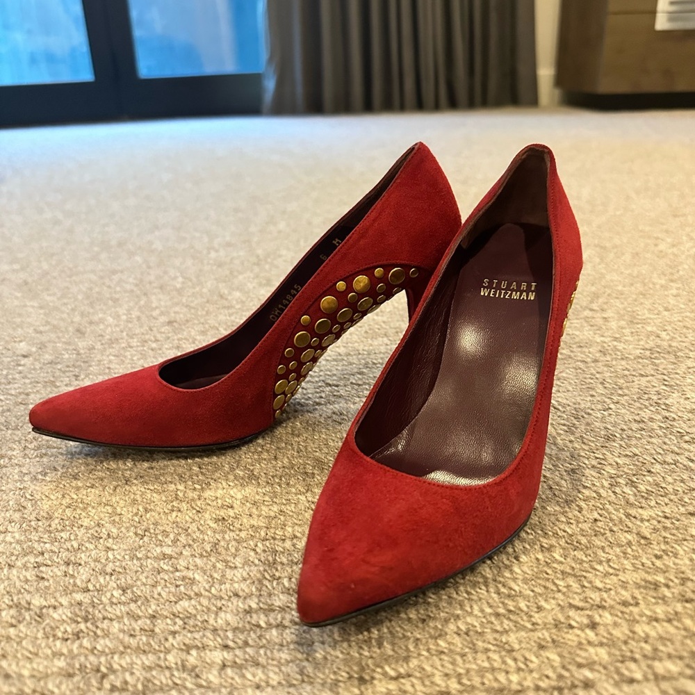 Stuart Weitzman red suede heels